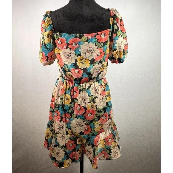 Zara Floral Puff Sleeve Satin Mini Dress Womens Small Cottage Milkmaid Coquette - Picture 2 of 8